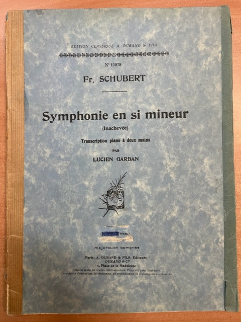 Franz Schubert Symphonie en si mineur inachevée transcription piano - 3000 partitions, livres et vinyles d'occasion en vente sur notre site internet gastonmusicclub.fr Gaston Music Store