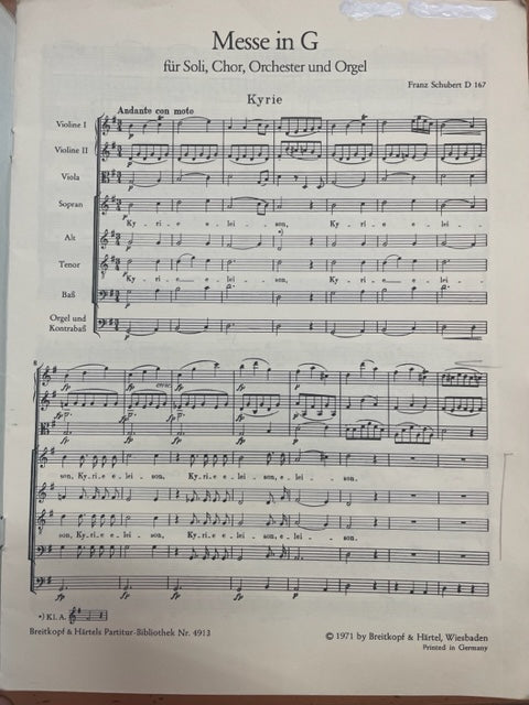 Schubert - Messe en Sol Majeur D167 - Partition chant