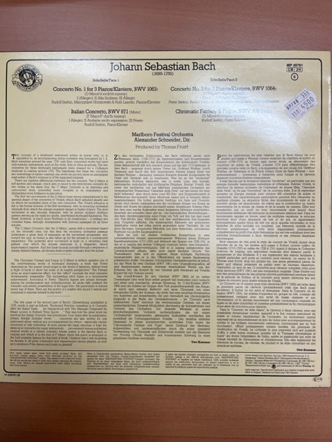 Vinyle Rudolf Serkin concertos pour piano de J.S Bach