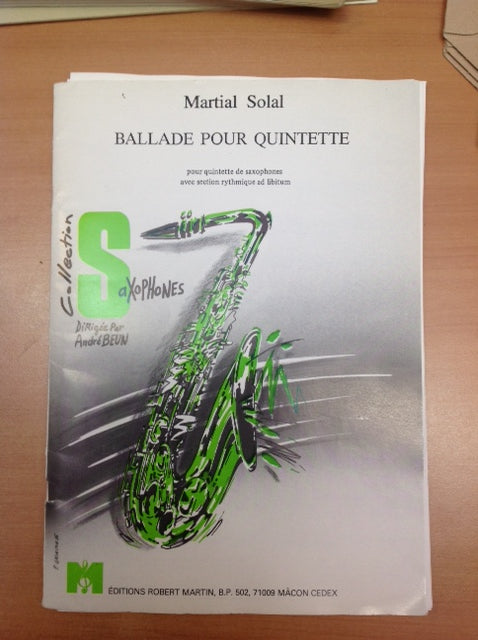 Martial Solal : Ballade pour quintette de saxophone avec section rythmique ad libitum