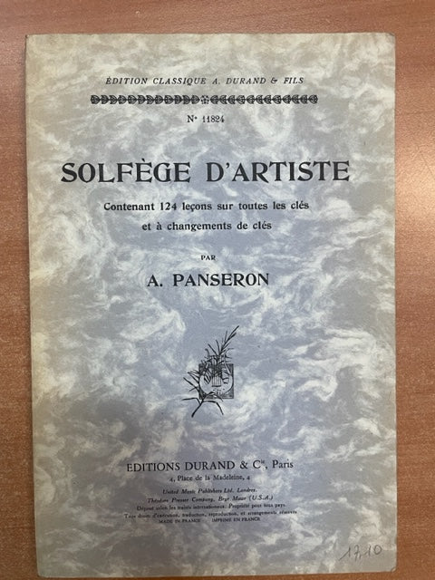 Panseron Solfège d'artiste contenant 124 leçons sur toutes les clés et à changements de clés