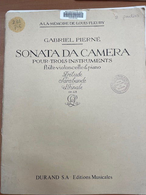 Gabriel Pierné Sonata da camera opus 48 pour Flûte, violoncelle et piano-3000 partitions, livres et vinyles d'occasion en vente sur notre site internet gastonmusicclub.fr Gaston Music Store