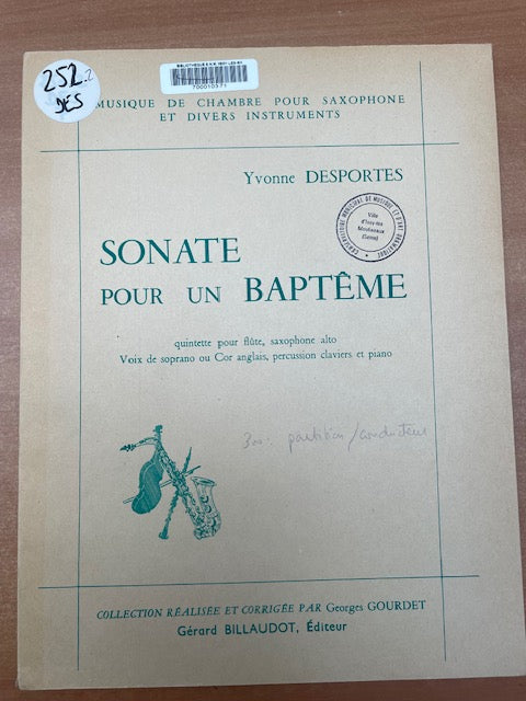 Yvonne Desportes Sonate pour un baptême, conducteur-3000 partitions, livres et vinyles d'occasion en vente sur notre site internet gastonmusicclub.fr Gaston Music Store