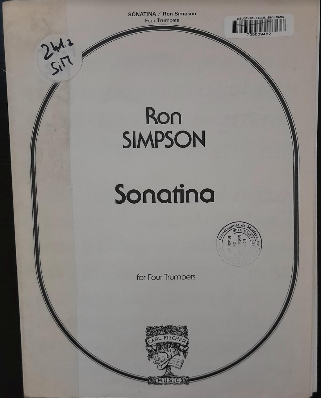 Ron Simpson Sonatina for 4 trumpets-3000 partitions, livres et vinyles d'occasion en vente sur notre site internet gastonmusicclub.fr Gaston Music Store