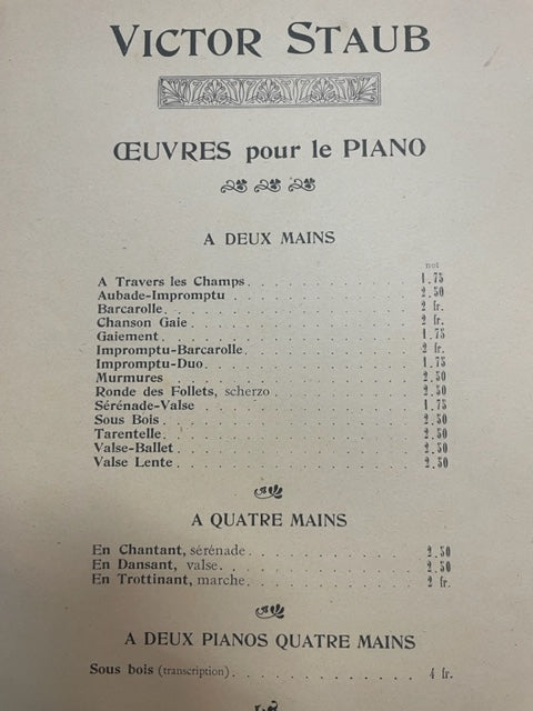 Victor Staub Sous bois partition piano - 3000 partitions, livres et vinyles d'occasion  en vente sur notre site internet gastonmusicclub.fr Gaston Music Store