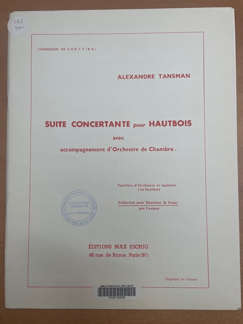 Alexandre Tansman Suite concertante pour hautbois réduction piano-3000 partitions, livres et vinyles d'occasion en vente sur notre site internet gastonmusicclub.fr Gaston Music Store