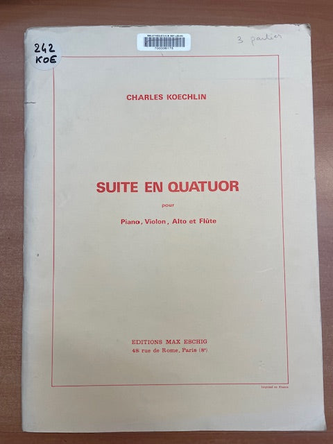 Charles Koechlin Suite en quatuor (conducteur + parties séparées)-3000 partitions, livres et vinyles d'occasion en vente sur notre site internet gastonmusicclub.fr Gaston Music Store