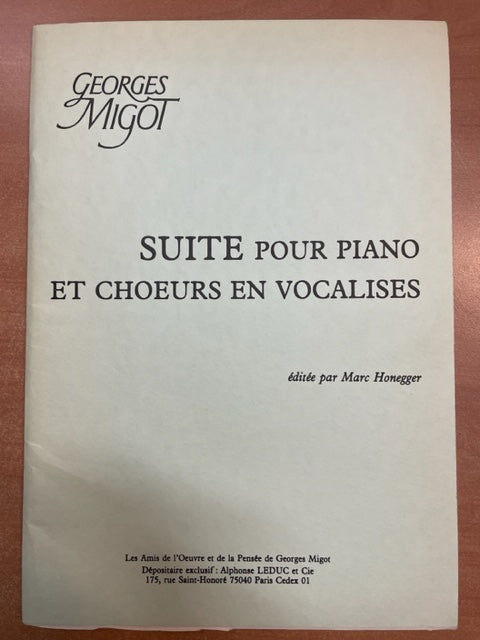 Georges Migot Suite pour piano et choeurs en vocalises