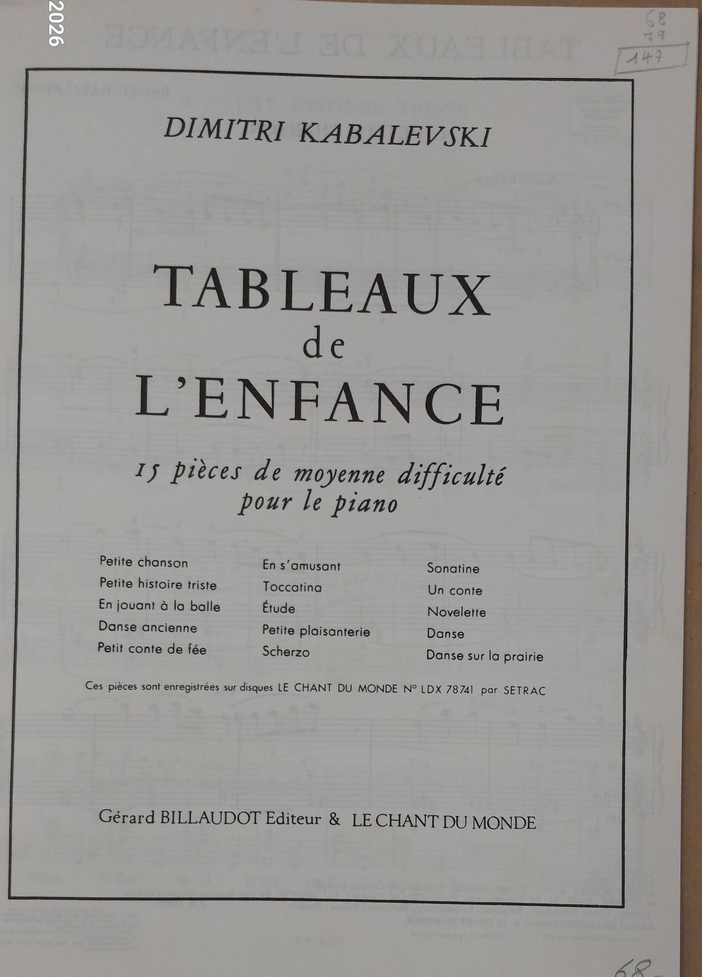 Tableaux de l'enfance - 15 pièces de moyenne difficulté pour piano Dimitri Kabalevski
