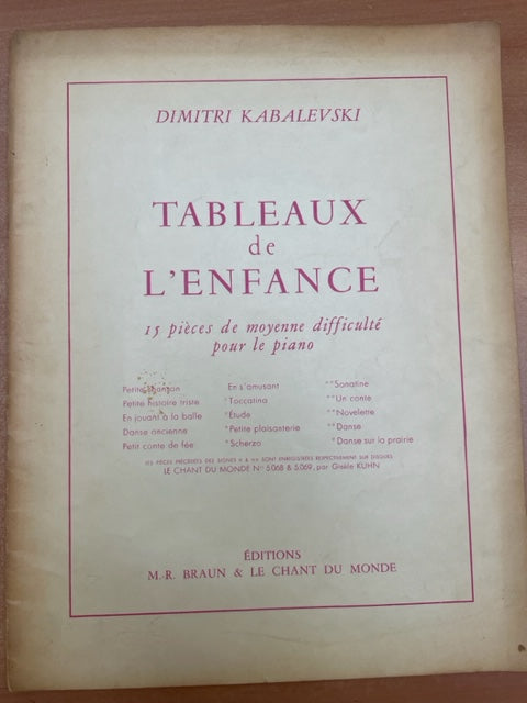 Dimitri Kabalevski Tableaux de l'enfance partition piano-3000 partitions, livres et vinyles d'occasion  en vente sur notre site internet gastonmusicclub.fr Gaston Music Store