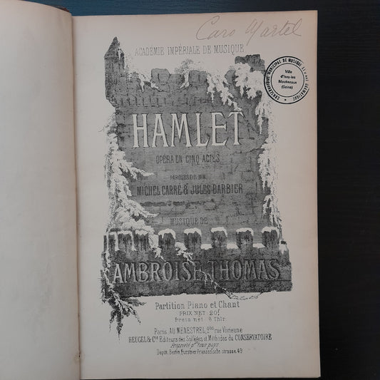 Ambroise Thomas Hamlet, opéra en 5 actes réduction piano chant-3000 partitions, livres et vinyles d'occasion en vente sur notre site internet gastonmusicclub.fr Gaston Music Store