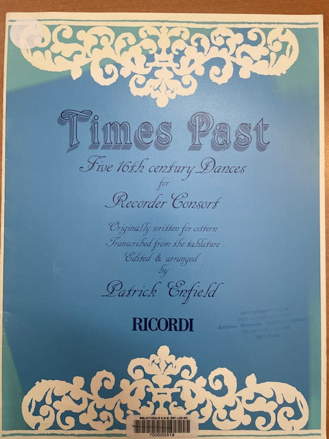 Times Past - 5 16th century danses for recorder consort pour ensemble de flûtes à bec-3000 partitions, livres et vinyles d'occasion en vente sur notre site internet gastonmusicclub.fr Gaston Music Store