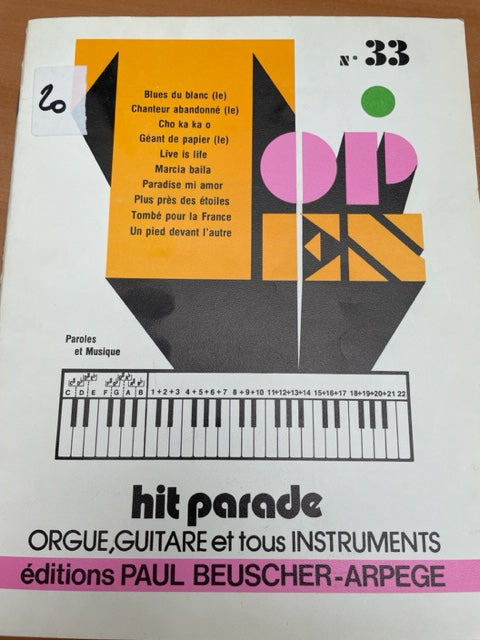 Top Ten 33 Hit parade songbook pour orgue, guitare et autres instruments- 3000 partitions, livres et vinyles d'occasion  en vente sur notre site internet gastonmusicclub.fr Gaston Music Store