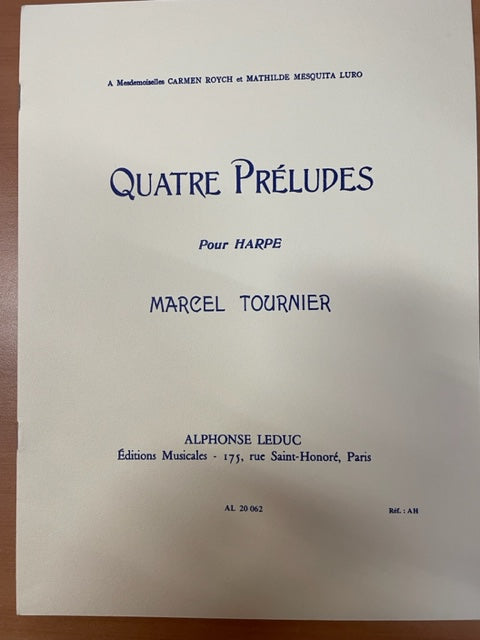 Marcel Tournier Quatre préludes pour harpe -3000 partitions, livres et vinyles d'occasion en vente sur notre site internet gastonmusicclub.fr Gaston Music Store