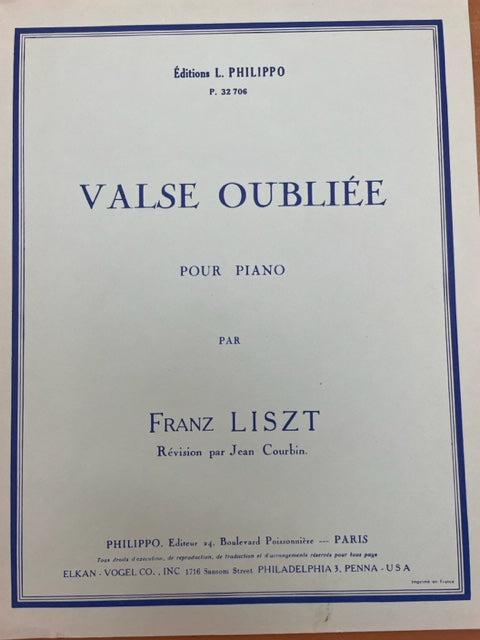 Franz Liszt Valse oubliée partition piano- 3000 partitions, livres et vinyles d'occasion  en vente sur notre site internet gastonmusicclub.fr Gaston Music Store