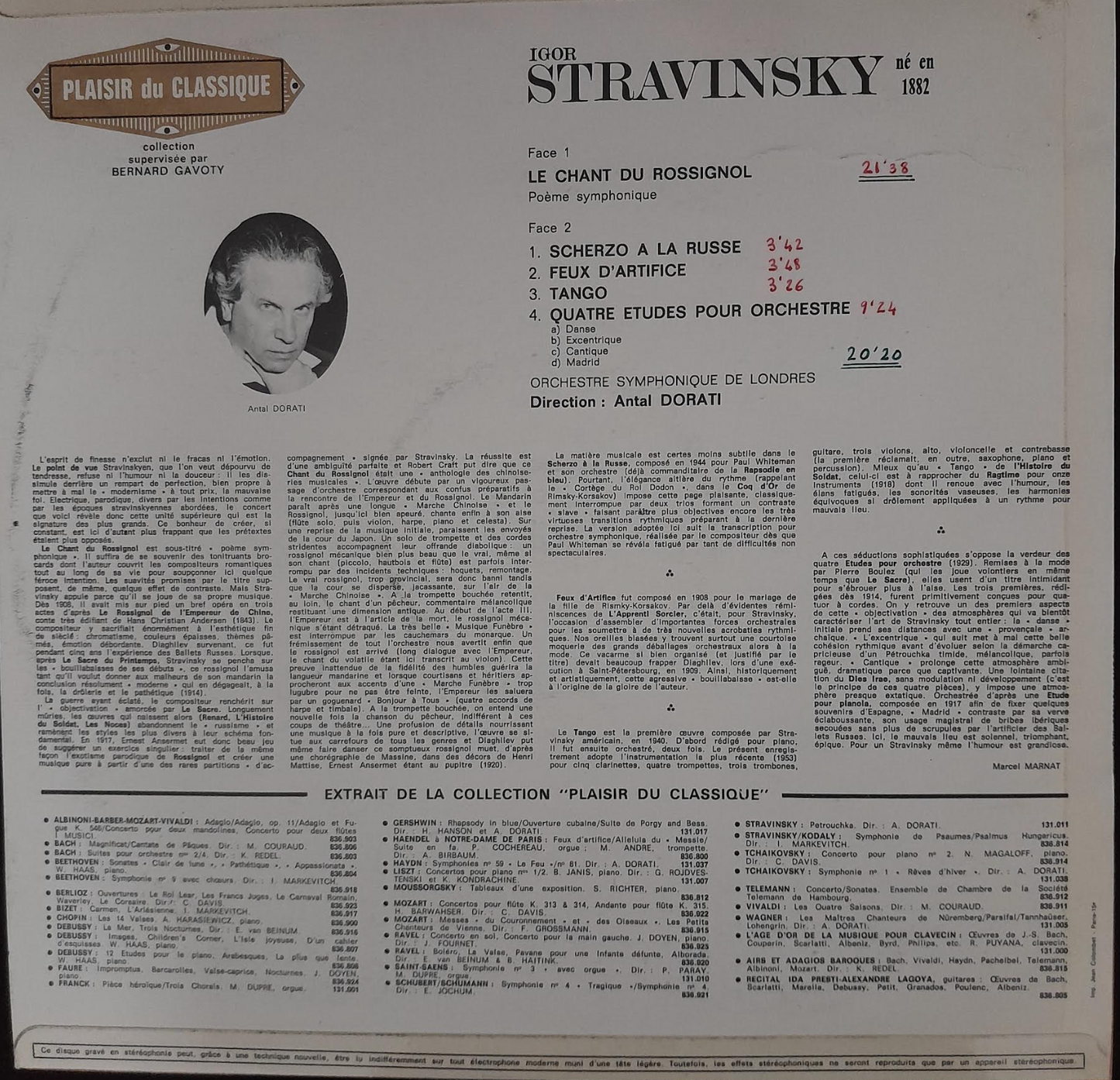 Vinyle 33 tours Igor Stavinsky Antal Dorati Le chant du Rossignol