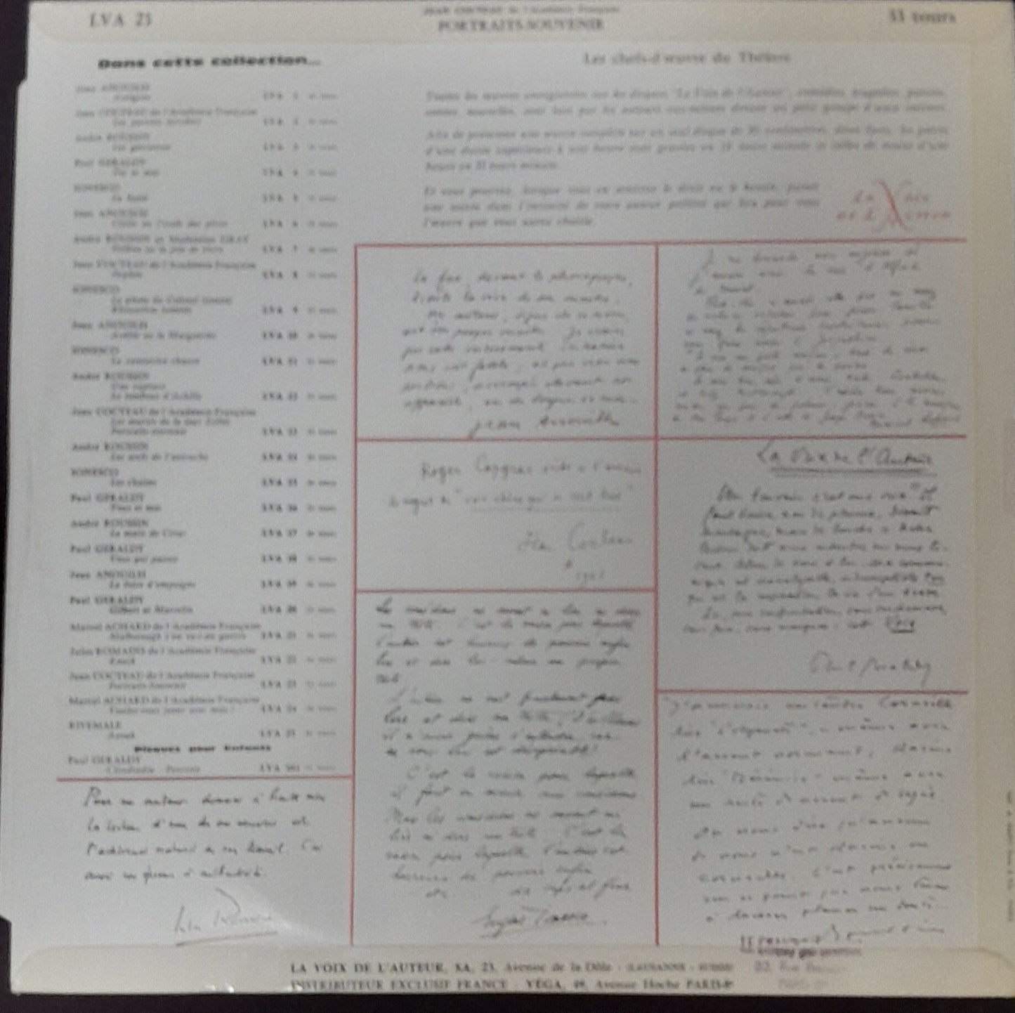 Vinyle Jean Cocteau lit Portraits - Souvenirs