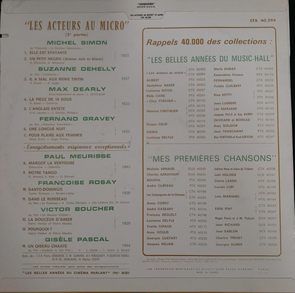Vinyle Les acteurs au micro 2e partie: Les belles années du cinéma parlant n° 50