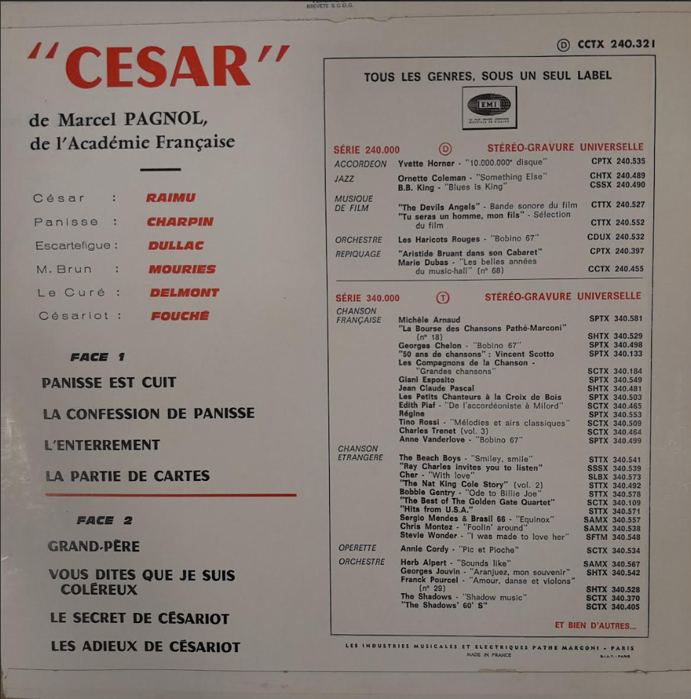 Vinyle Marcel Pagnol César - Raimu et Charpin
