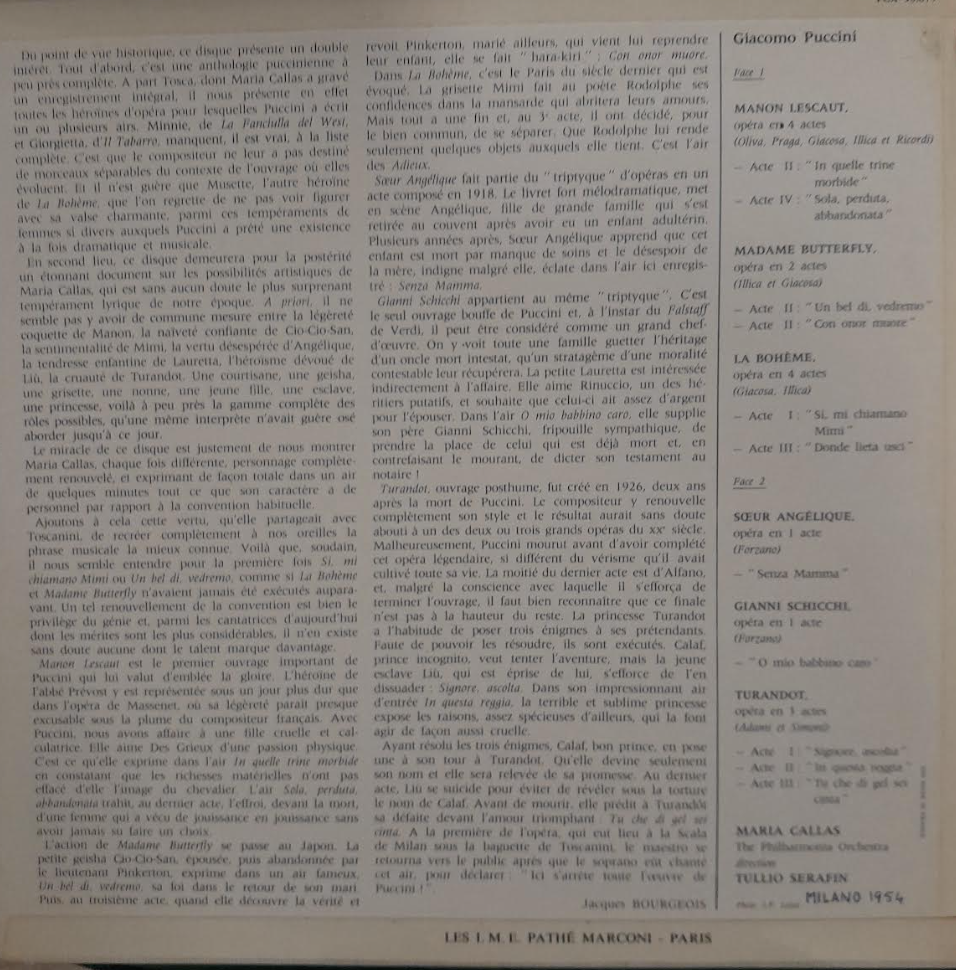 Vinyle Puccini Maria Callas, les héroïnes de Puccini