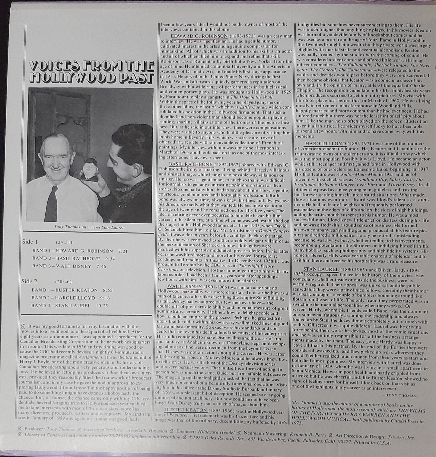 Vinyle Tony Thomas Voices From The Hollywood Past