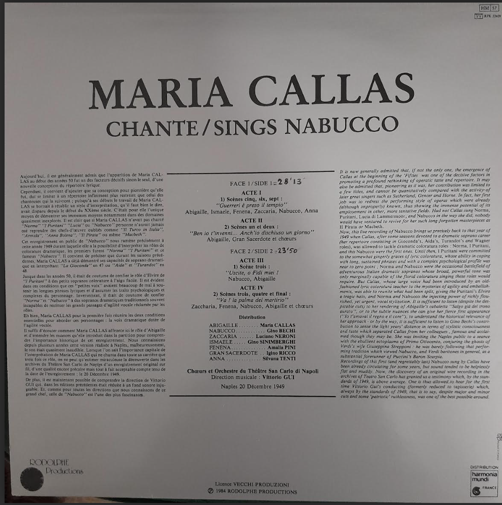 Vinyle Verdi Maria Callas Nabucco