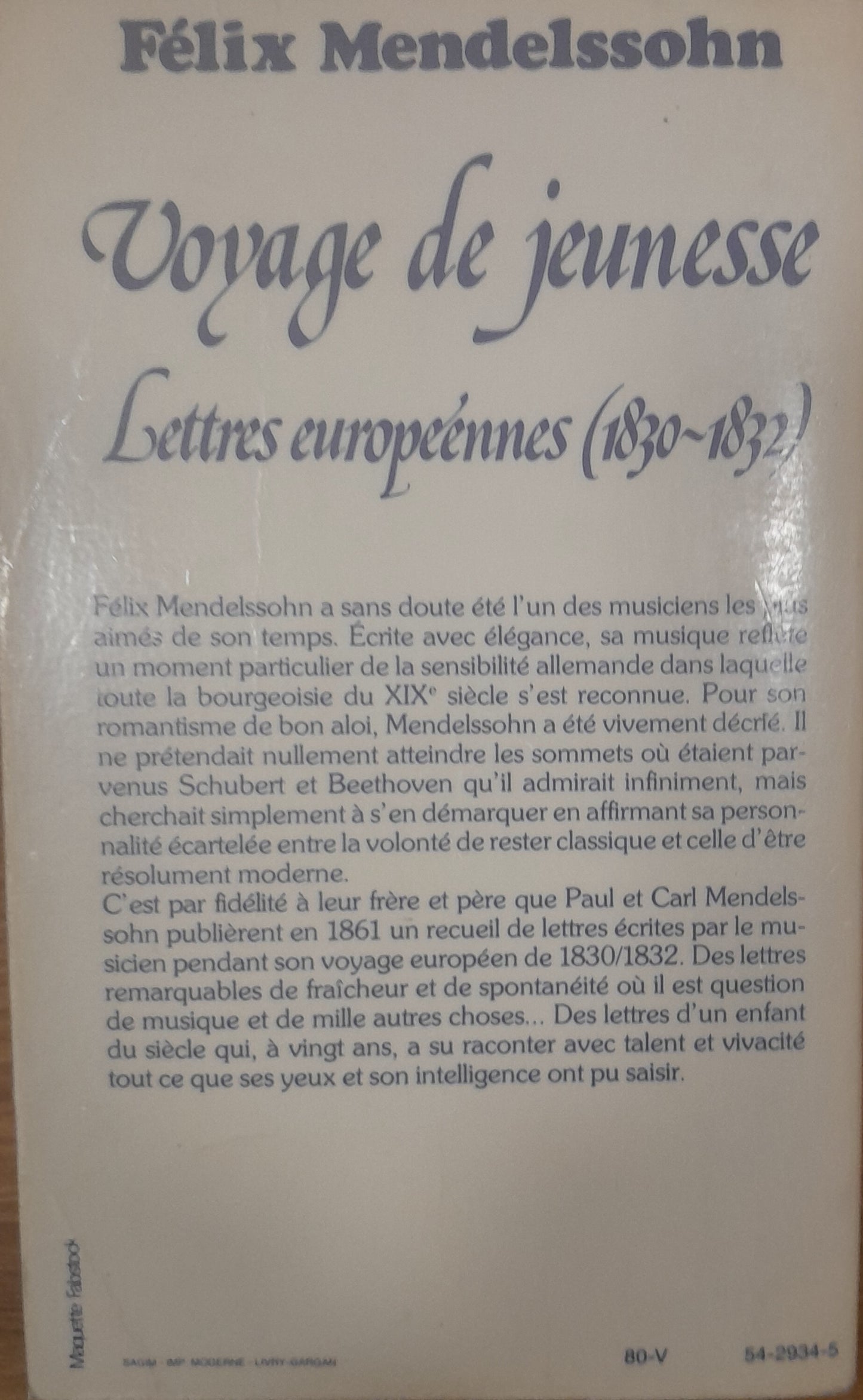 Voyage de jeunesse - Lettres européennes (1830-1832) livre de Félix Mendelssohn