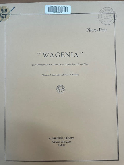 Pierre - Petit Wagenia pour trombone basse ou tuba en ut ou saxhorn basse et piano-3000 partitions, livres et vinyles d'occasion en vente sur notre site internet gastonmusicclub.fr Gaston Music Store