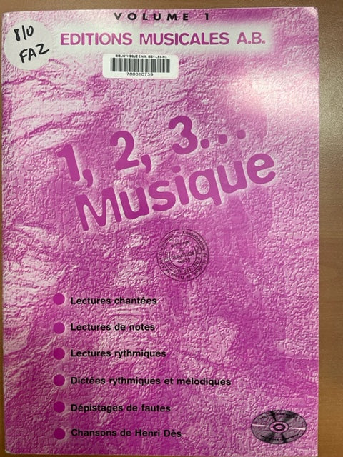 1, 2, 3... Musique vol 1 livre de formation musicale