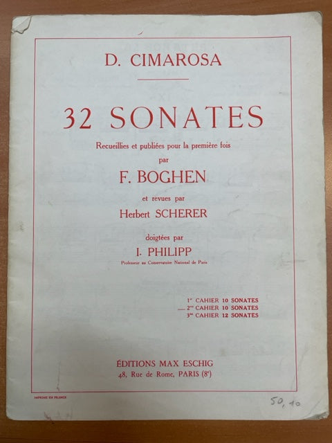 Cimarosa	32 sonates volume 2 partition piano : 10 sonates, doigtées par I. Philipp