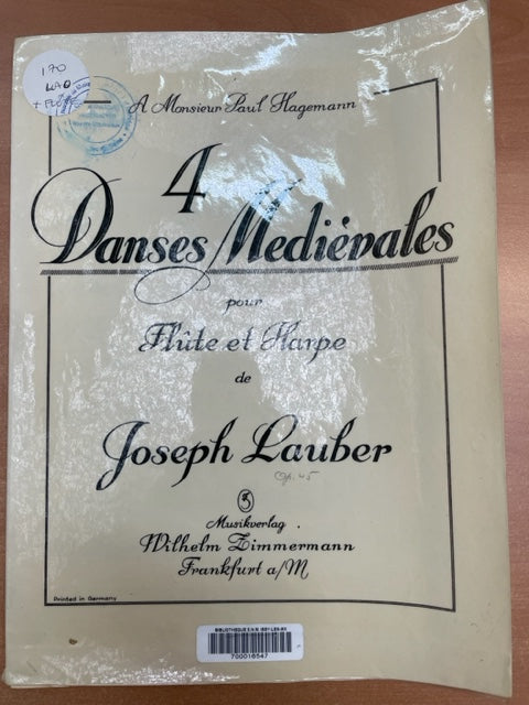 Joseph Leuber 4 danses médiévales partition pour flute et harpe