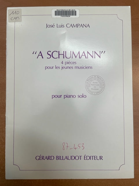 José-Luis Campana A Schumann 4 pièces pour les jeunes musiciens partition piano