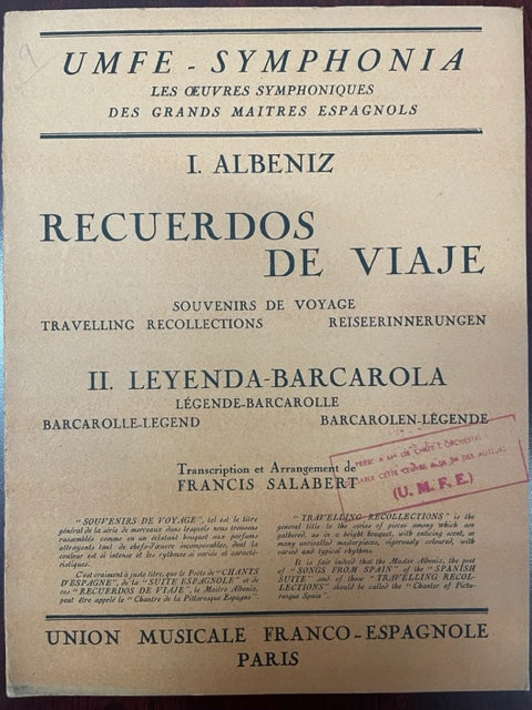 Isaac Albeniz Recuerdos de viaje n° 2 Legende-barcarolle conducteur et parties