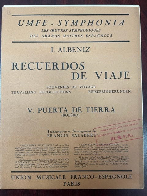 Isaac Albeniz Recuerdos de viaje n° 5: Puerta de Tierra (Bolero) conducteur et parties