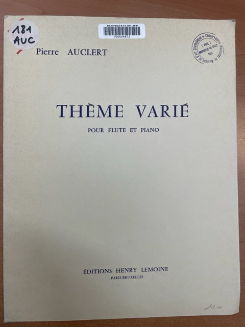 Pierre Auclert Thème varié partition pour flute et piano