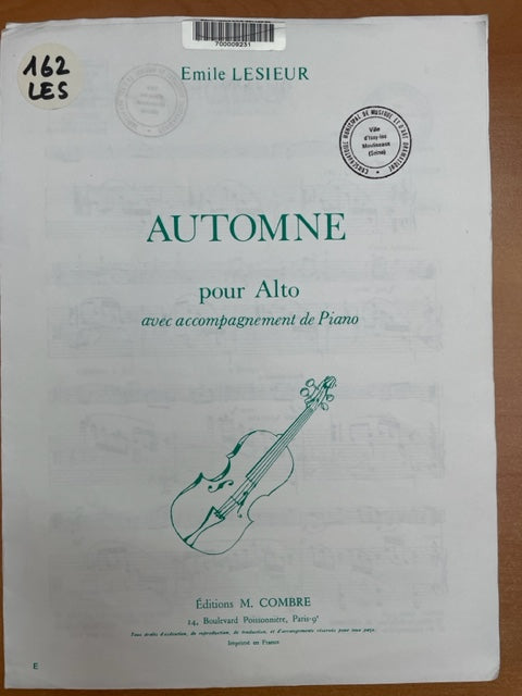 Emile Lesieur Automne partition pour alto et piano