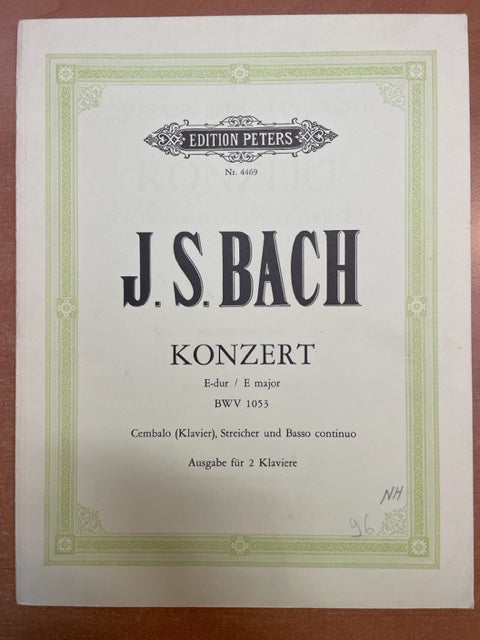 Partition J.S Bach Concerto Mi major, BWV 1053 pour Piano, cordes et BC, transcrites pour 2 pianos