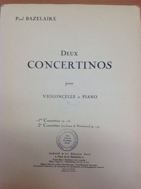 Bazelaire	deux concertinos partition pour violoncelle et piano