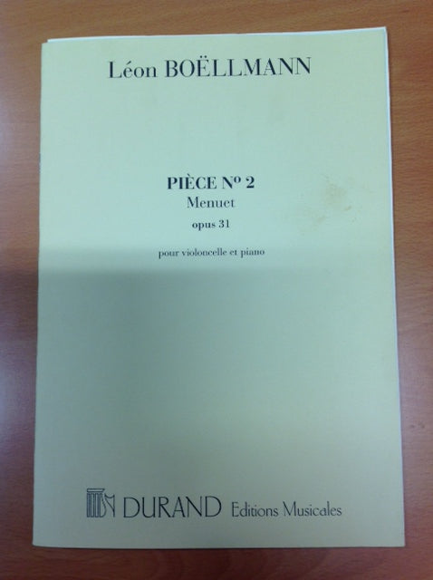 Léon Boëllmann Pièce n° 2 Menuet opus 31 partition violoncelle et piano