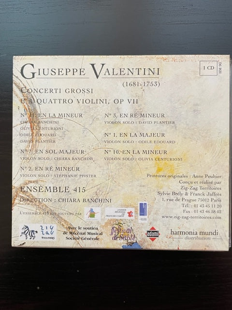 CD Giuseppe Valentini Concerti grossi e a quattro violini, opus 7