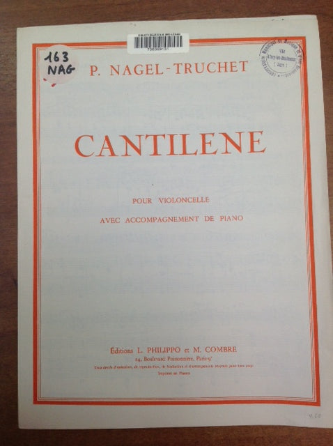 Nagel Truchet Cantilène partition pour violoncelle avec accompagnement piano