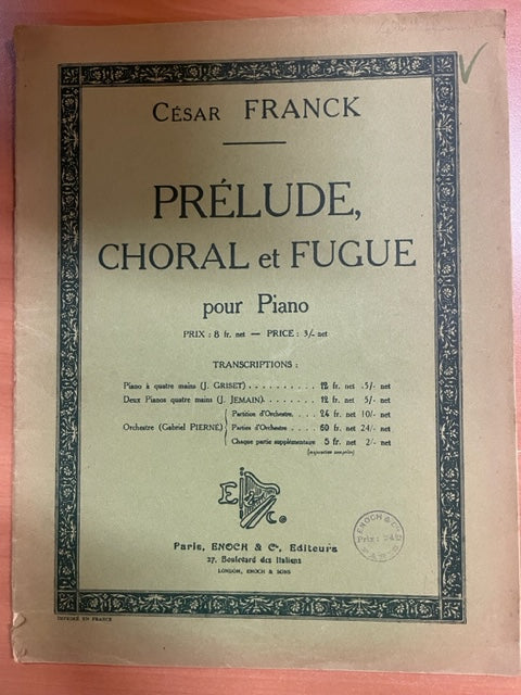 César Franck Prelude, choral et fugue partition piano