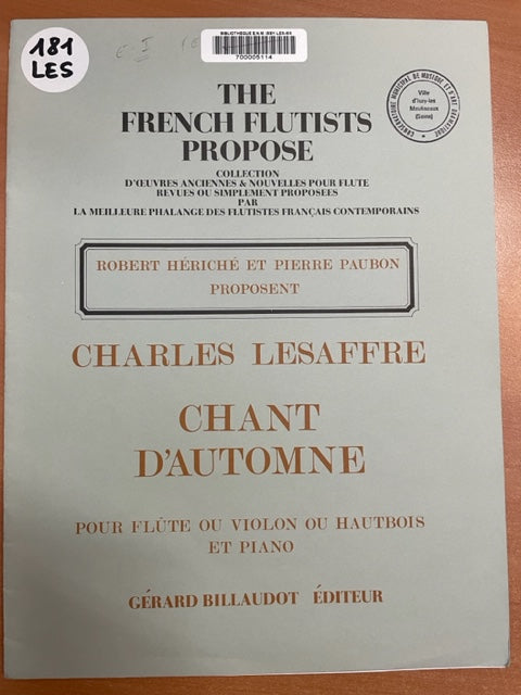 Charles Lesaffre Chant d'Automne partition pour flute et piano