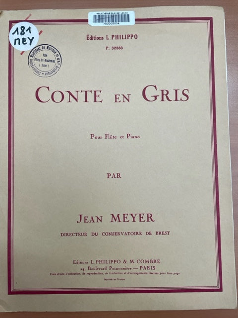 Jean Meyer Conte en gris partition pour flute et piano