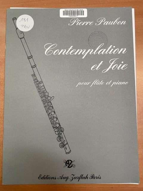 Pierre Paubon : Contemplation et joie partition pour flute et piano