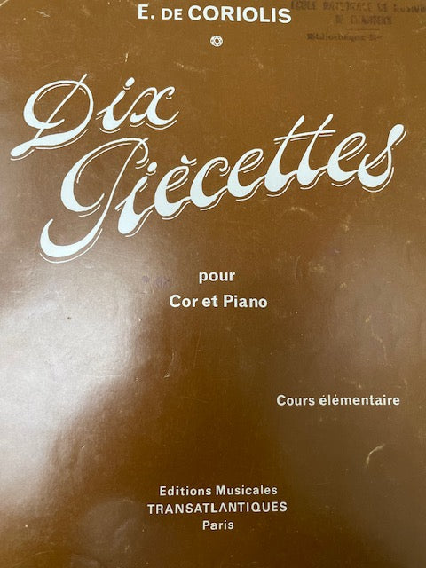 Emmanuel De Coriolis dix piècettes partition pour cor et piano