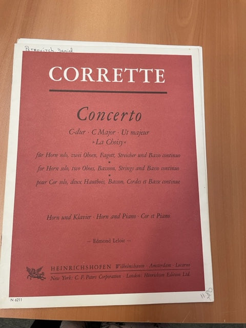 Corrette Michel Concerto en Ut majeur "La Choisy" pour cor en mib transcrit pour Cor et piano