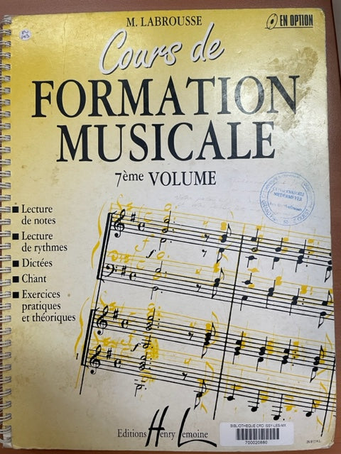 Marguerite Labrousse Cours de formation musicale volume 7- 3000 partitions, livres et vinyles d'occasion  en vente sur notre site internet gastonmusicclub.fr Gaston Music Store