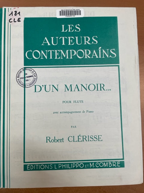 Robert Clérisse D'un manoir partition pour flute et piano