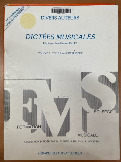 Jean-Clément Jollet Dictées Musicales Volume 2 - Livre du professeur